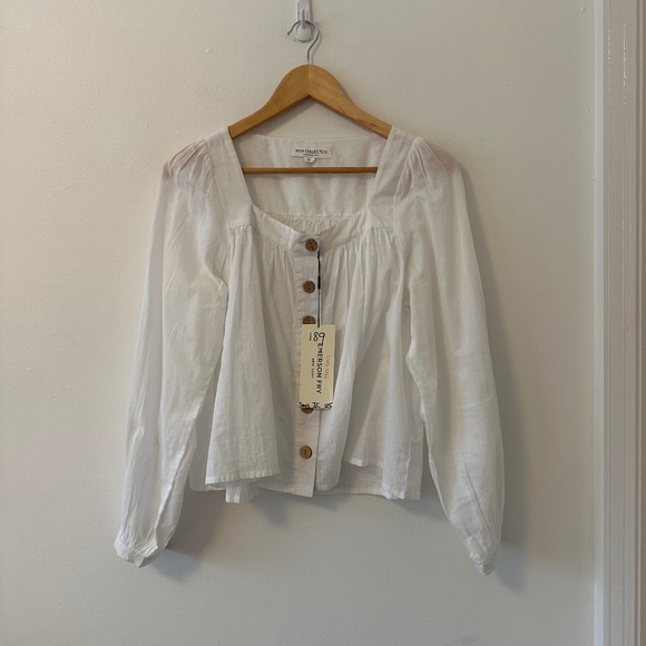 NWT Emerson Fry Laurent Button Front Long Sleeve Blouse in White | Small - Picture 2 of 15